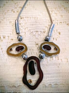 Vintage Passion Modernist Enamel Statement Necklace - Chocolate & Taupe